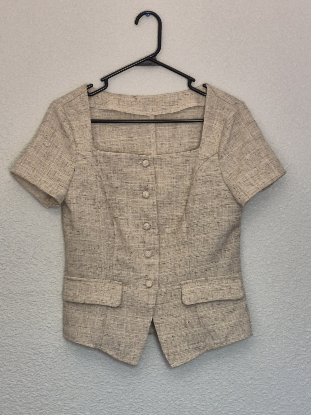 SHEIN Neutral Tweed Short-Sleeve Blazer Size Small